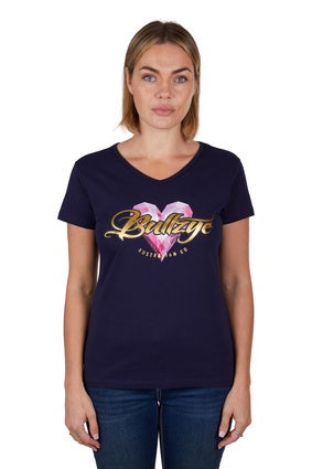 Womens Bullzye Heart Tee Tshirt - Navy (6913132167245)