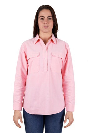 Womens Hard Slog Jas Half Button LS Shirt - Pink (7031155785805)