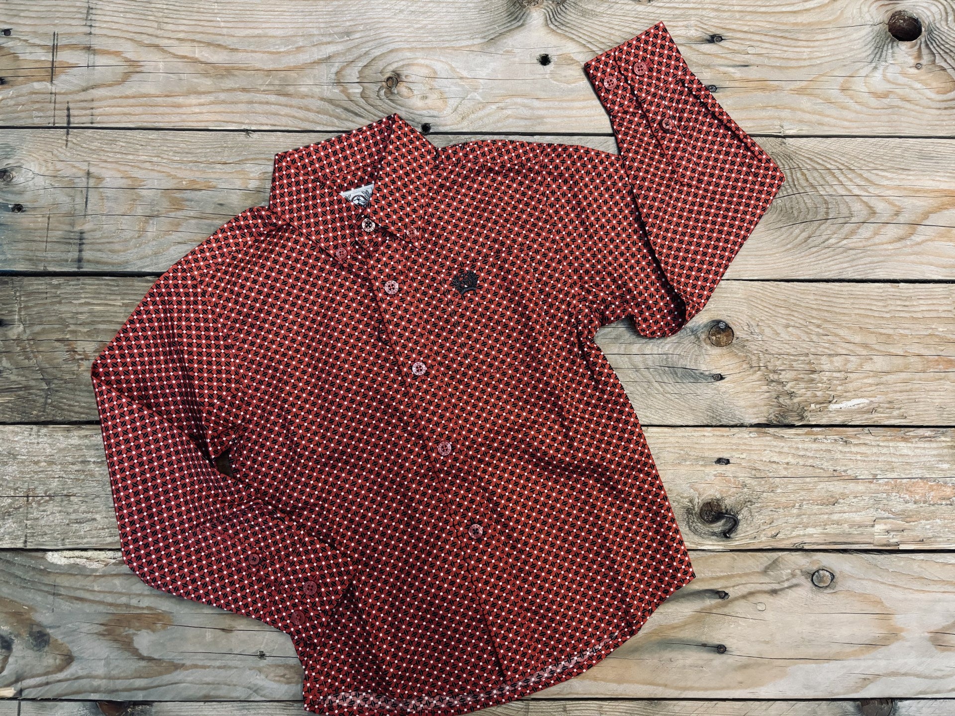 Boys Toddler Cinch Geo Print Button Down Western Shirt - Red (7012636590157)