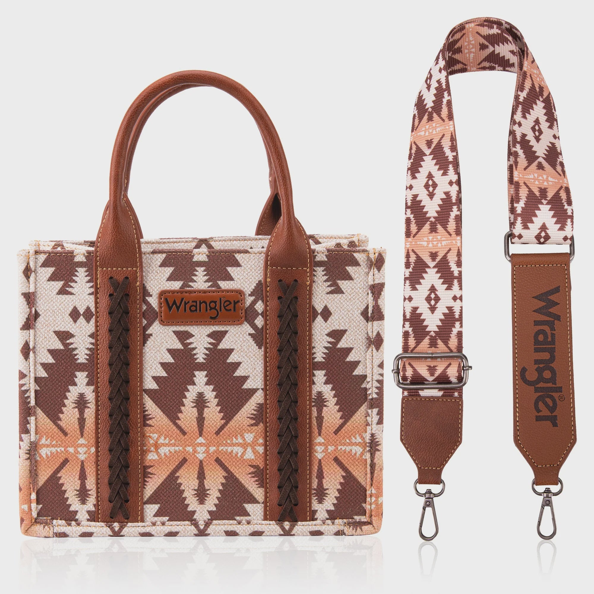 Wrangler Southwestern Print Small Canvas Tote / Crossbody Bag - Light Coffee (6969633767501)