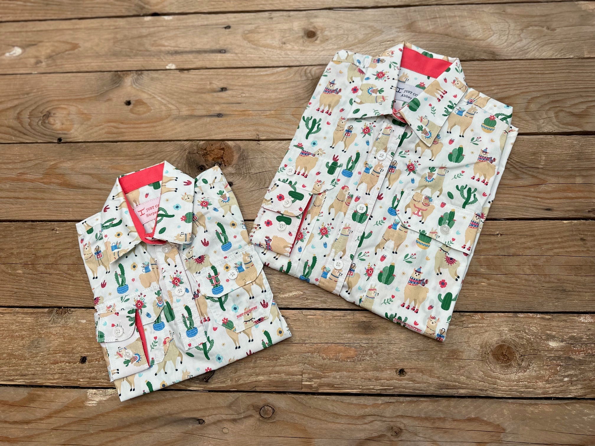 Girls Just Country Harper Half Button Print Workshirt - White Llamas (6970977452109)