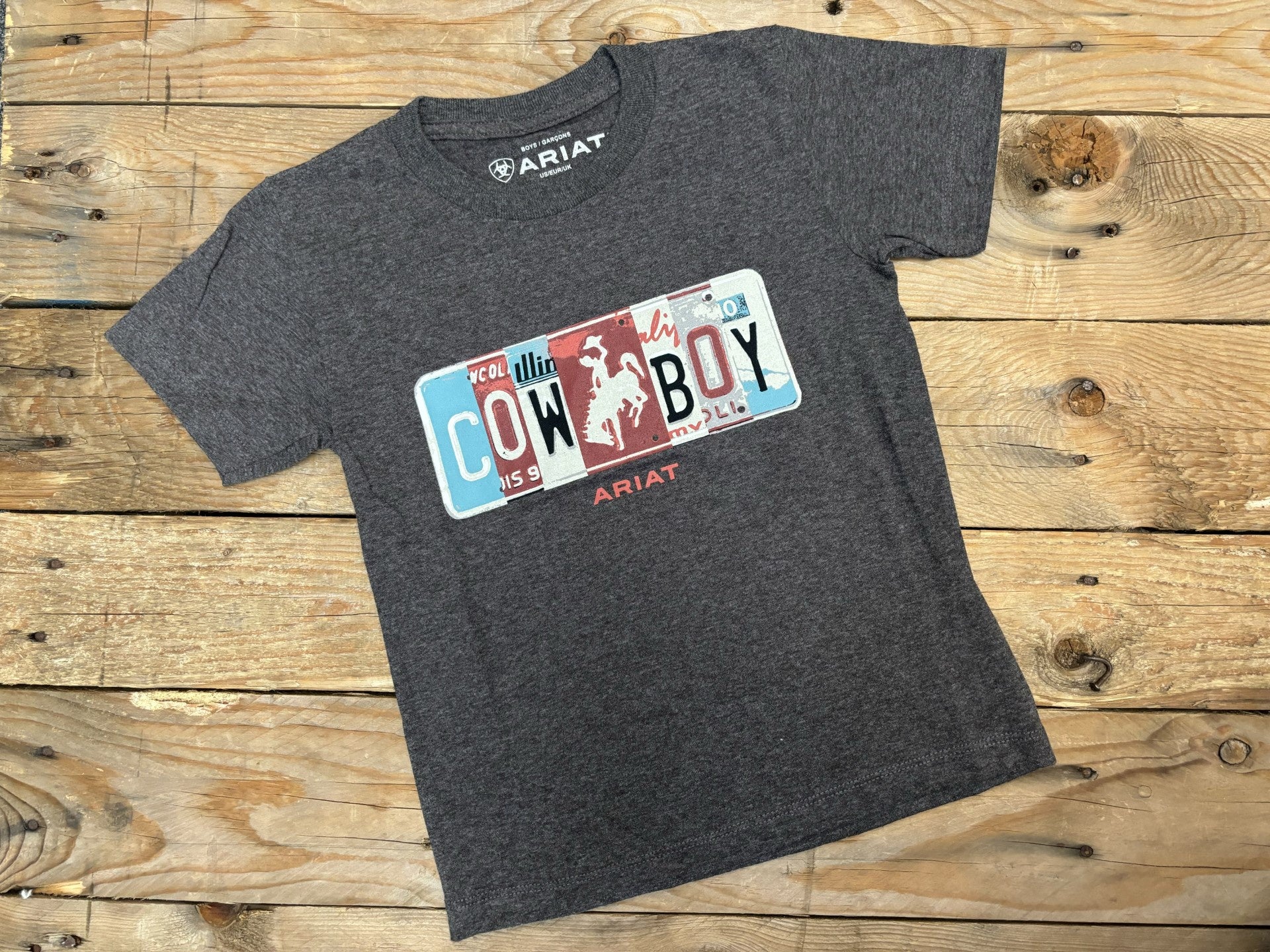 Boys Ariat License Plate Cowboy Tee - Charcoal Heather (7011985653837)