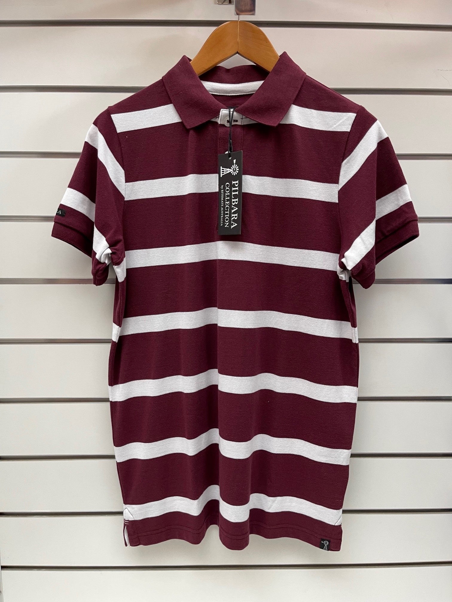 Mens Pilbara Striped Polo- Maroon (6721552777293)