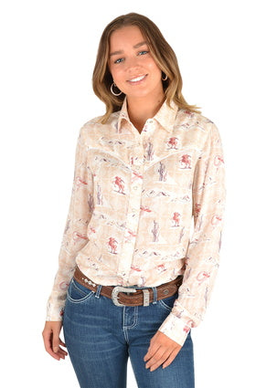 Womens Wrangler Matilda Western Long Sleeve Shirt - Sand (6785440514125)