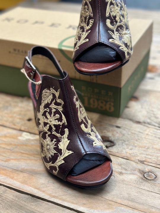 Womens Roper Mika Red Leather Sandal with Heel (6858776019021)