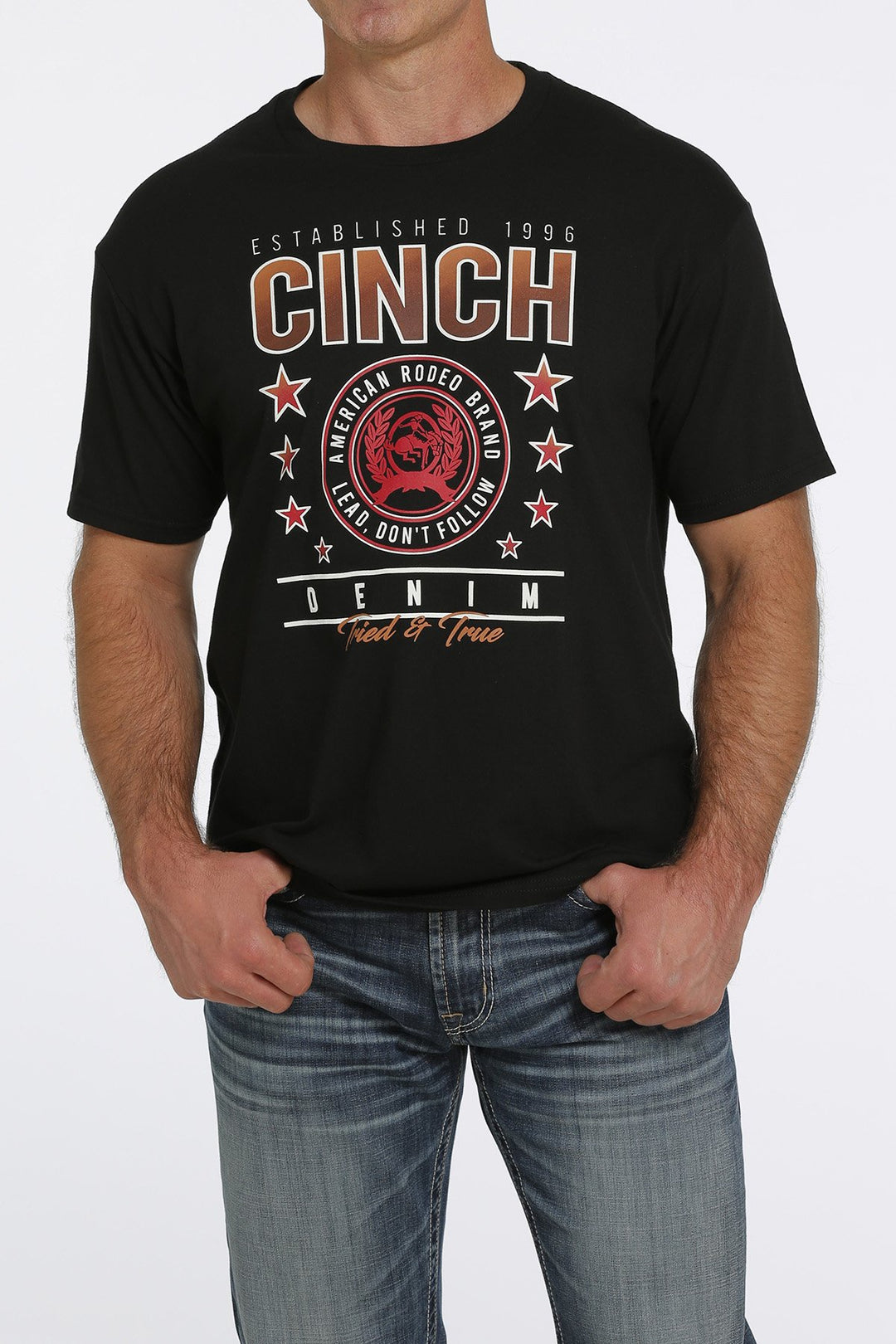 Mens Cinch Tried &amp; True Large Logo Tee Tshirt - Black (6852747821133)