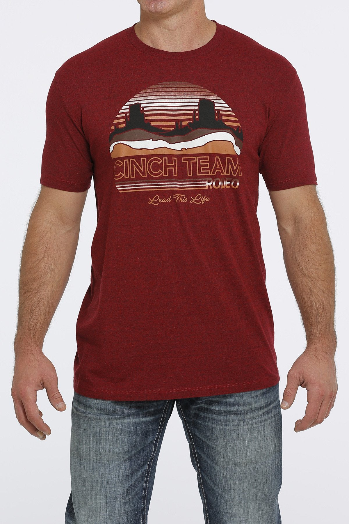 Mens Cinch Team Rodeo Tee Tshirt - Red Heather (6852747788365)