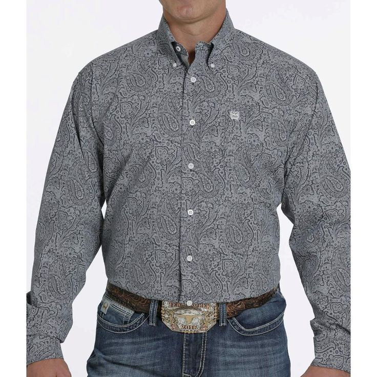 Mens Cinch Paisley over Stripe Button Down Shirt (6835001360461)