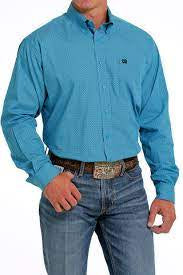 Mens Cinch Turquoise Geo Button Down Shirt (6933313912909)