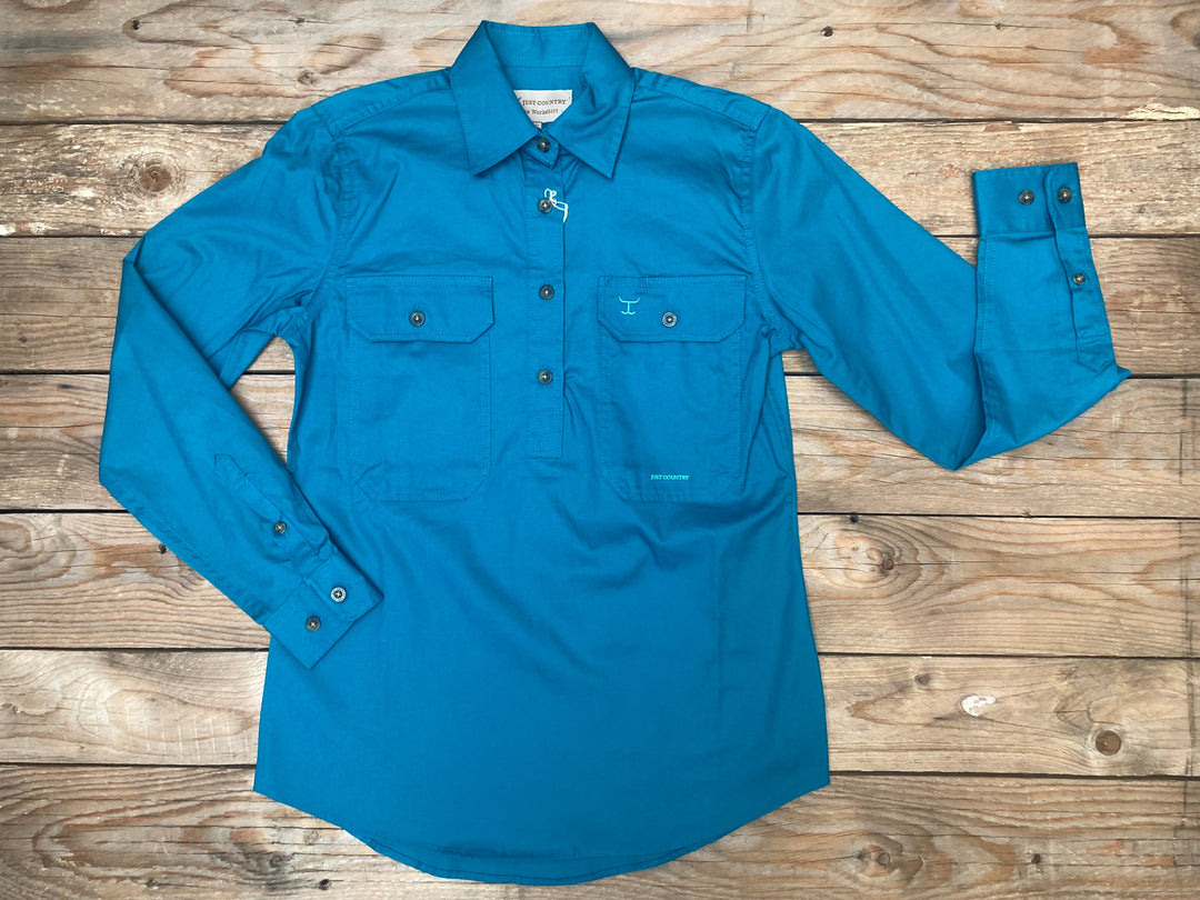 Womens Just Country Jahna 1/2 Button Workshirt - Ocean (6969319424077)