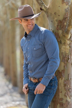 Mens Pure Western Melville LS Shirt - Navy / White (7033678987341)
