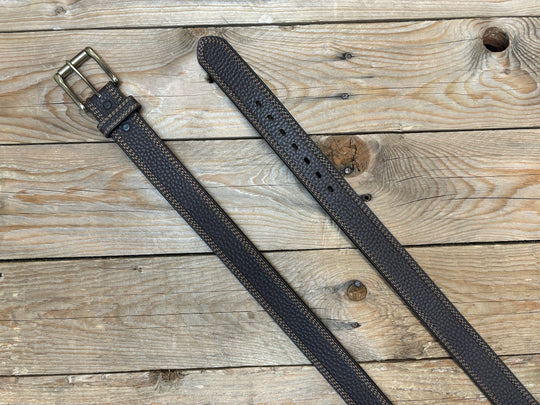Mens Roper Pebble Grain Genuine Leather Triple Stitched Belt - Dark Brown (7026887688269)