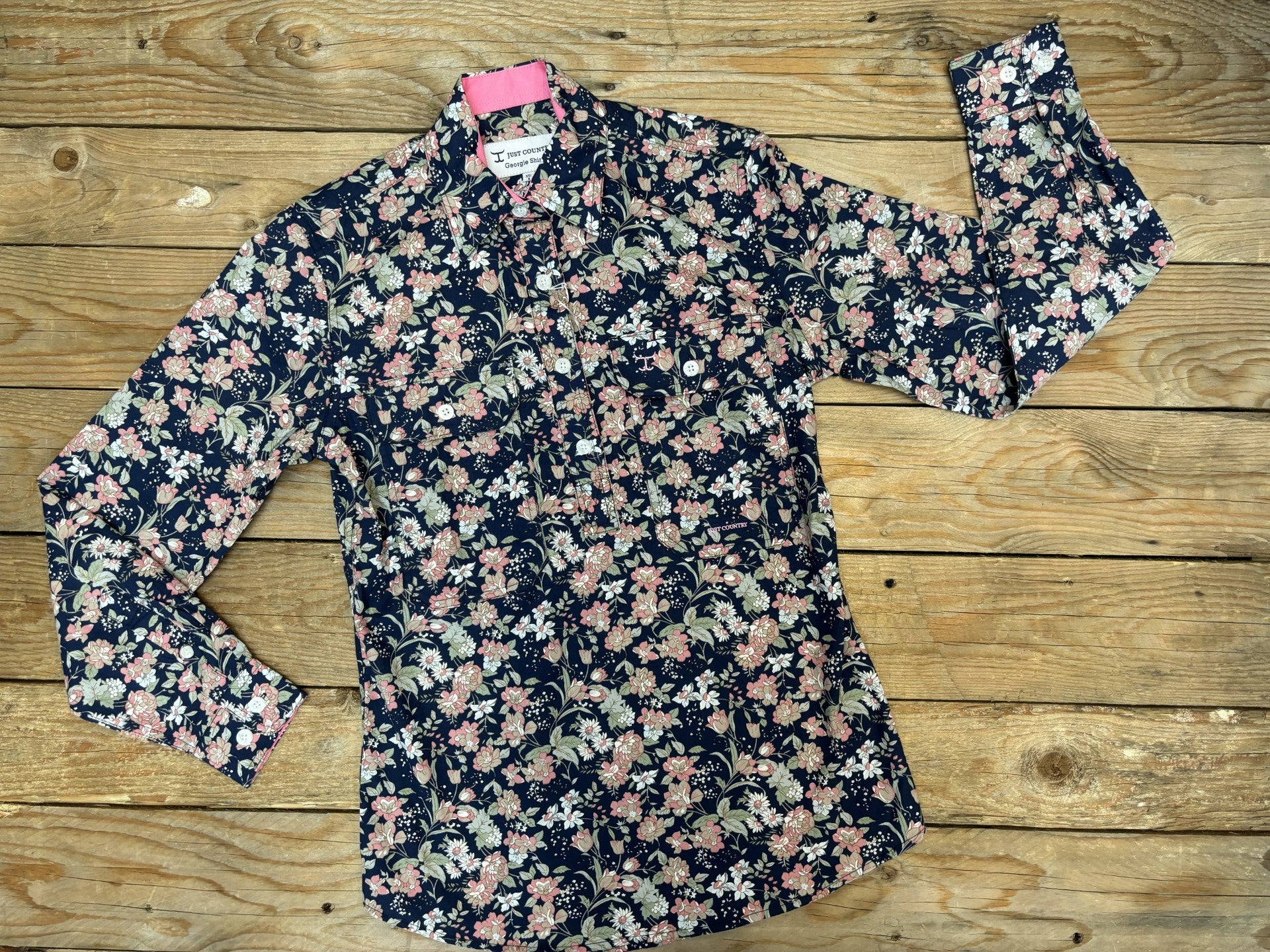 Womens Just Country Georgie Half Button Print Workshirt - Navy Floral (7036160475213)