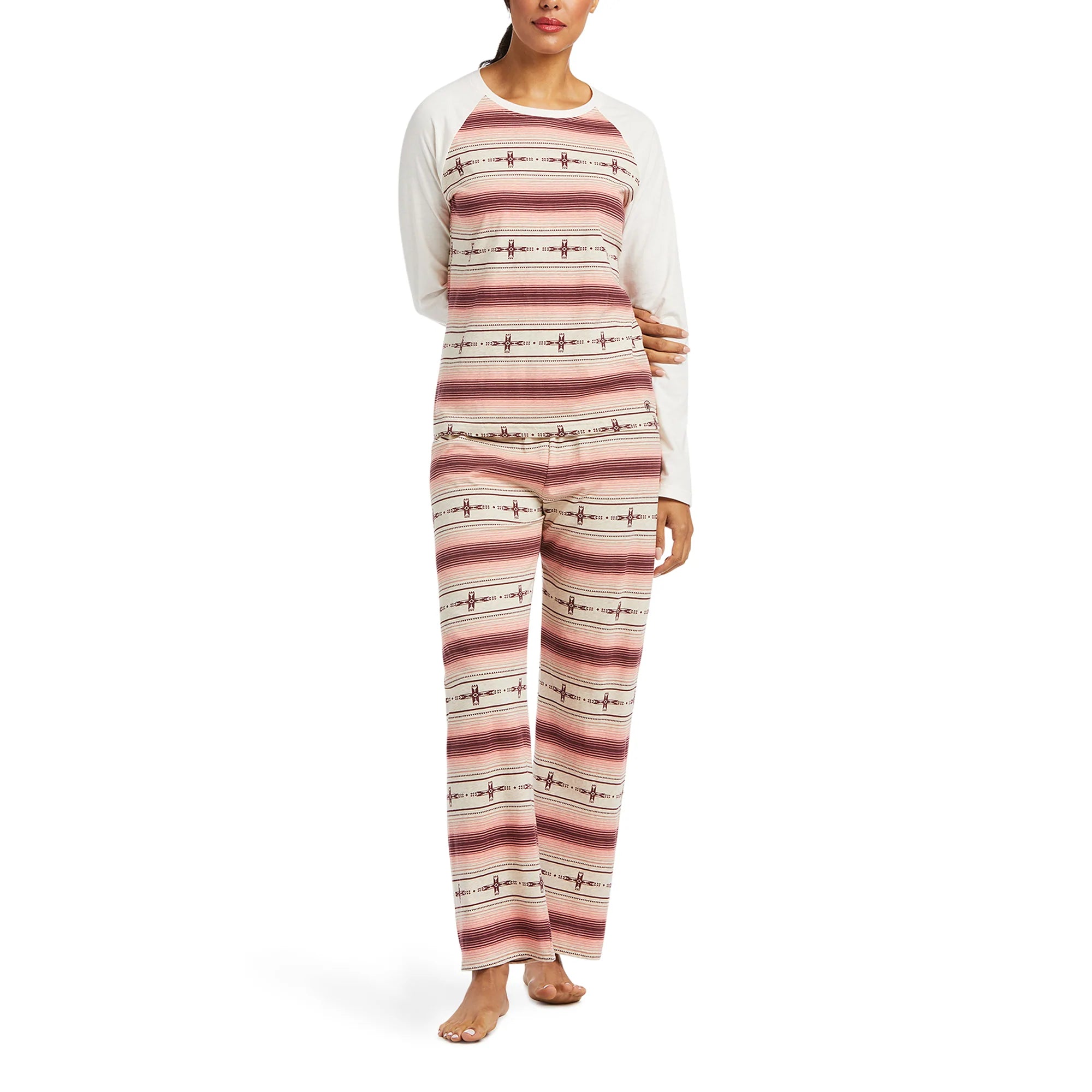 Womens Ariat Long Cotton/Poly PJ Set - Pink Western Print (6761831465037)
