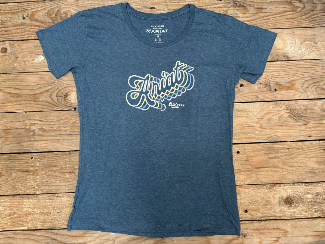 Womens Ariat Rainbow Script Tee - Blue Heather (7011988045901)
