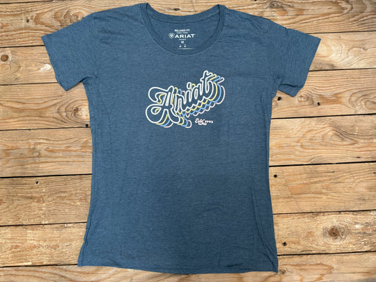 Womens Ariat Rainbow Script Tee - Blue Heather (7011988045901)