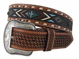 Mens Roper Hand Painted Navajo Cross Leather Belt (6723240230989)