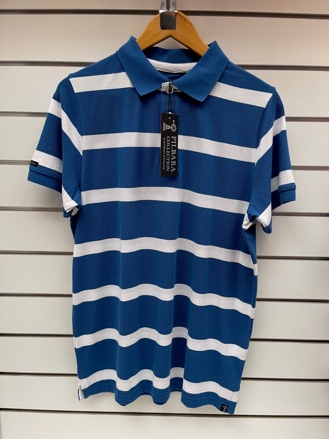 Mens Pilbara Striped Polo- Imperial Blue (6721552678989)