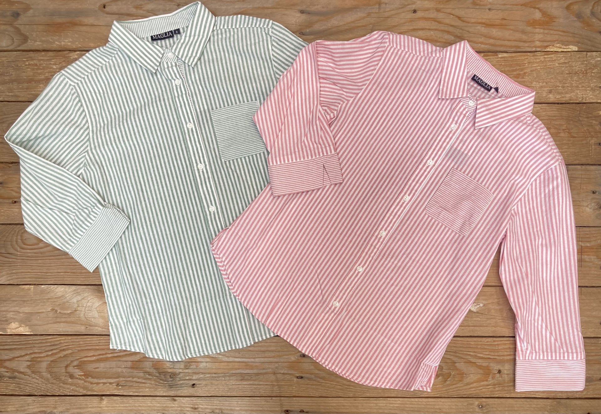 Womens Maglia Striped Cotton Shirt - Sage or Blush (6924173213773)