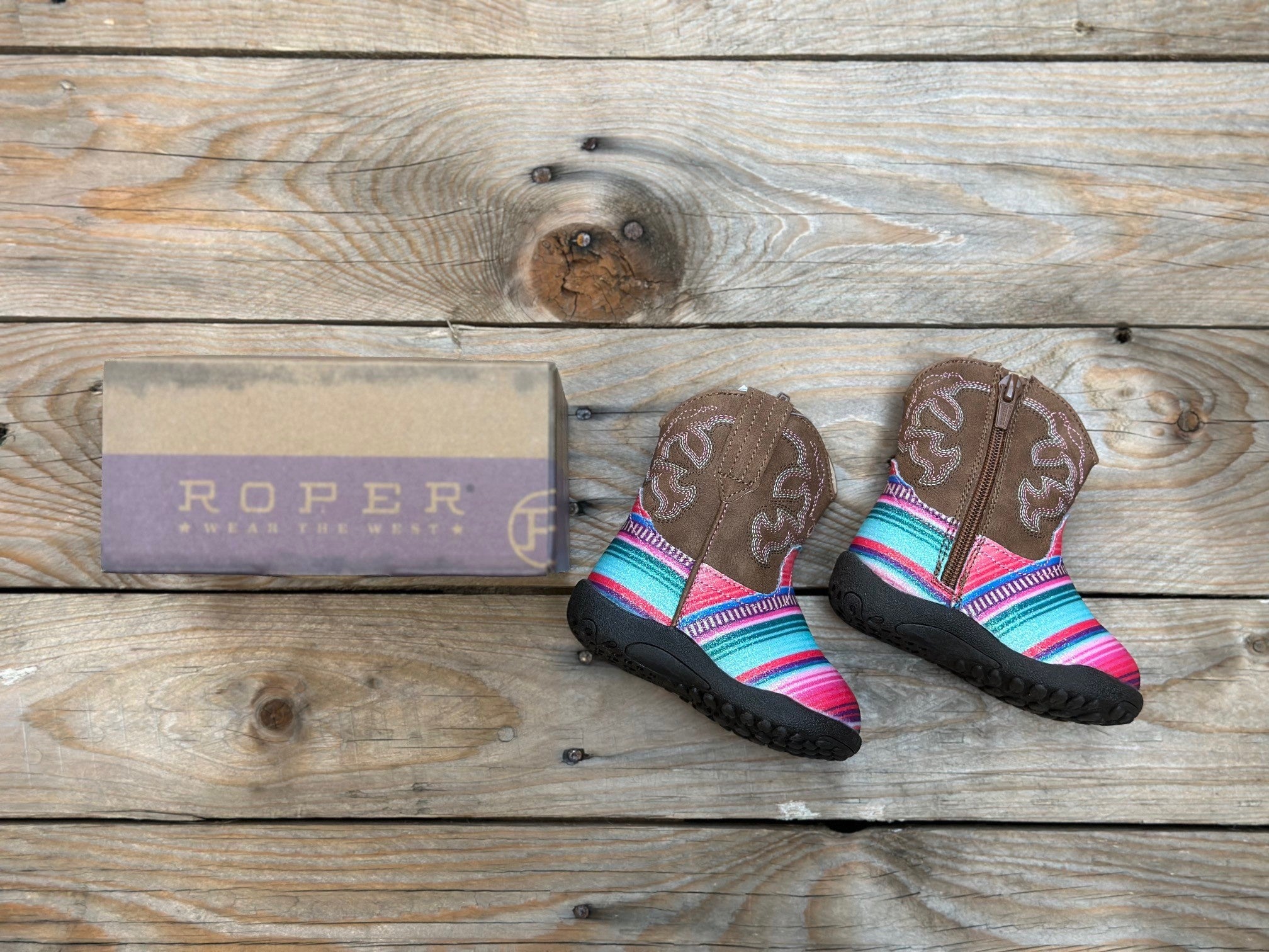 Infant Roper Glitter Serape Cowbaby Boot - Serape / Tan (6874857144397)