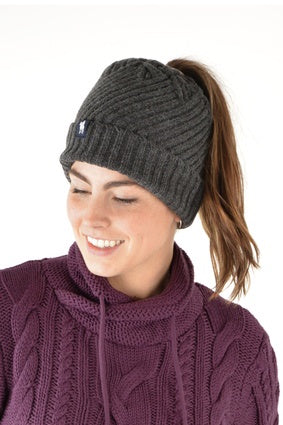 Ladies Thomas Cook Pony Tail Beanie - Charcoal Marle (6853269454925)