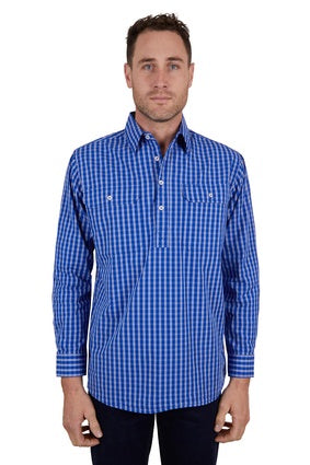 Mens Hard Slog Tad Half Button LS Shirt - Royal (7031155720269)