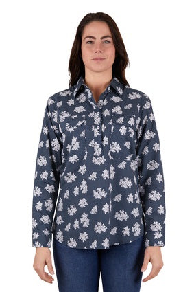 Womens Hard Slog Willa Half Button LS Shirt - Dark Navy (7031155916877)