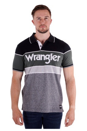 Mens Wrangler Sam Polo Shirt - Black / Cypress (6894506737741)